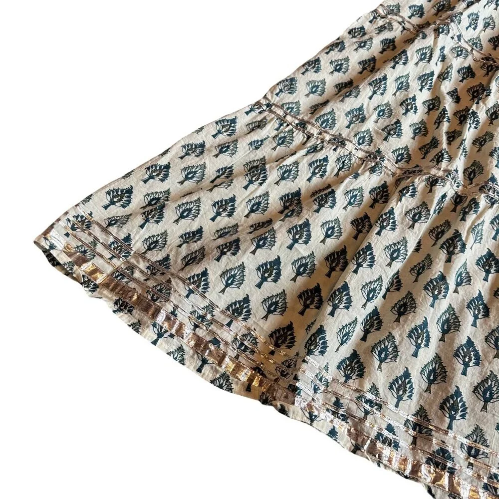 Raga Anthropologie Block Printed Midi Dress Tie Straps 100% Cotton Size Small - Picture 5 of 10